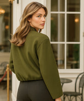 Comprar jaqueta bomber feminina lã cropped mangas bufantes zíper frontal bolsos duplos em promoção ZARA